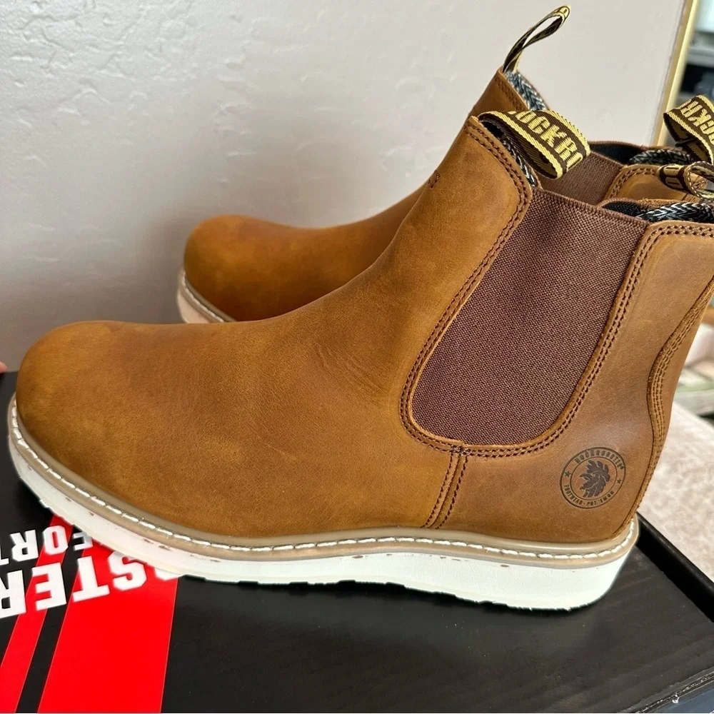 Steel Toe Slip On Work Boots Chelsea Brown Leather Boots size 11.5 wide It#P15